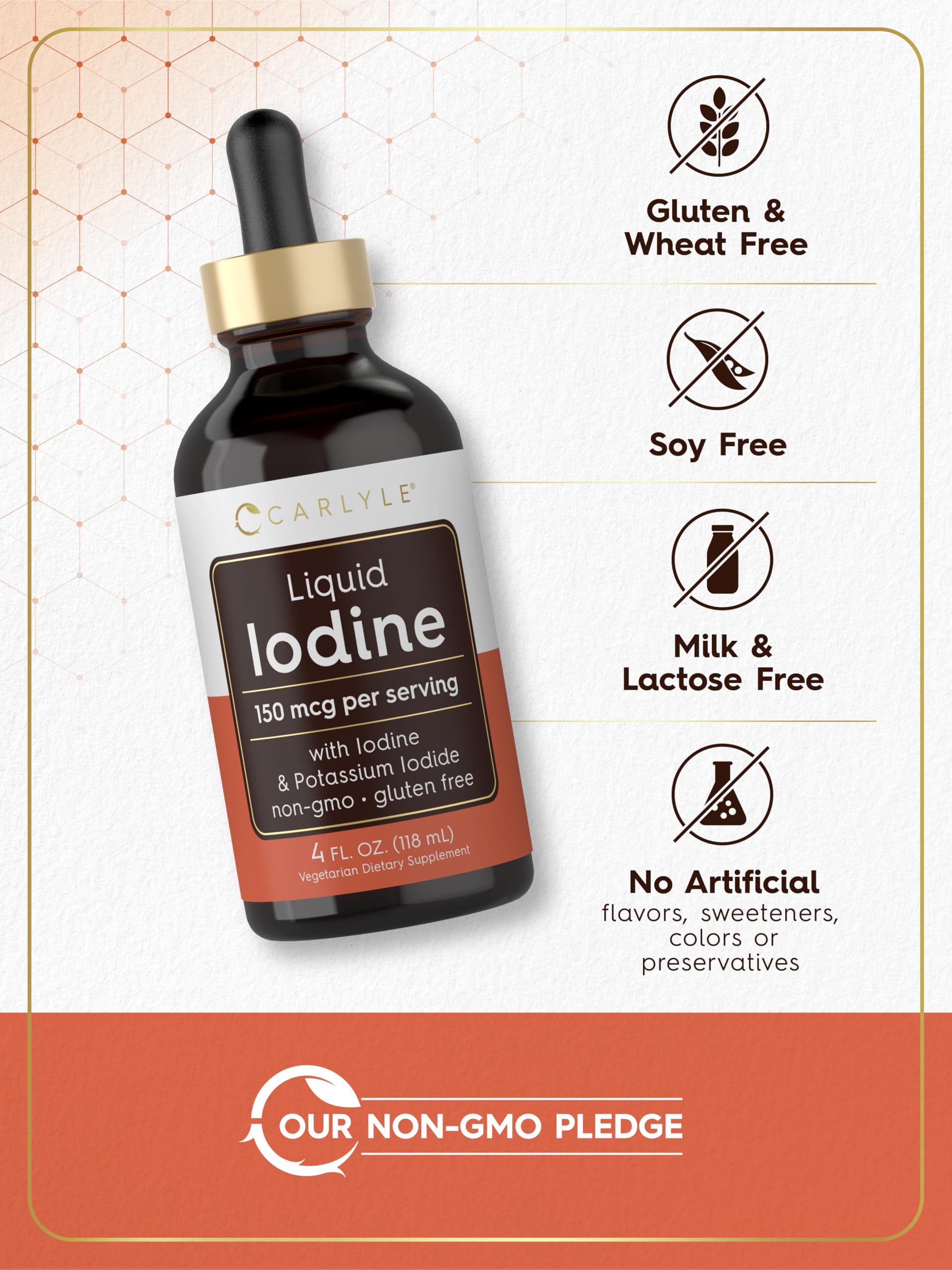 Carlyle Liquid Iodine Drops 4 fl oz | 150 mcg | Iodine & Potassium Iodide Supplement | Vegetarian Liquid Tincture | Non-GMO, Gluten Free